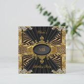 エレガントなゼブラ ゴールド レオパード 50歳の誕生日パーティー 招待状 (スタンド正面)