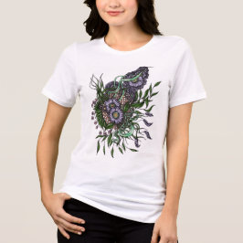エレガントなゼンタングルパープルフラワーブーケ婦人T トライブレンドTシャツ