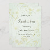 エレガントなソフトグリーンのヴィンテージ ブライダルシャワー 招待状 (正面/裏面)