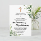 エレガントなソフトグリーンの花のウェディングマスホワイト 招待状 (スタンド正面)