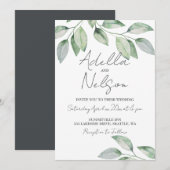 エレガントなソフトグリーンの葉のウェディング 招待状 (正面/裏面)