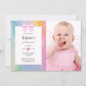 エレガントなソフトパステル水彩1歳誕生日写真 招待状 (正面)