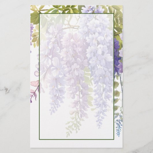 エレガントなソフトパープルの水彩花卉藤 便箋 (正面)