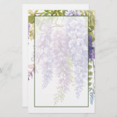 エレガントなソフトパープルの水彩花卉藤 便箋 (正面/裏面)