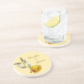 エレガントなソフトピンクとゴールドの楕円形の結婚式 コースター (側面)