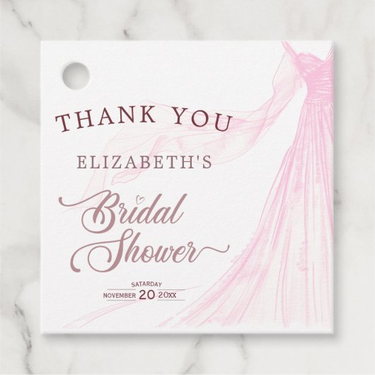 エレガントなソフトピンクのウェディングドレス ブライダルシャワー フェイバータグ (正面)