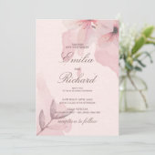 エレガントなソフトピンクの粉花をあしらったカントリーウェディング 招待状 (スタンド正面)
