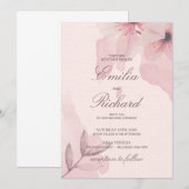 エレガントなソフトピンクの粉花をあしらったカントリーウェディング 招待状 (正面/裏面)