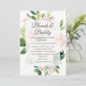 エレガントなソフトピンクの花咲くブランチとバブル 招待状 (スタンド正面)