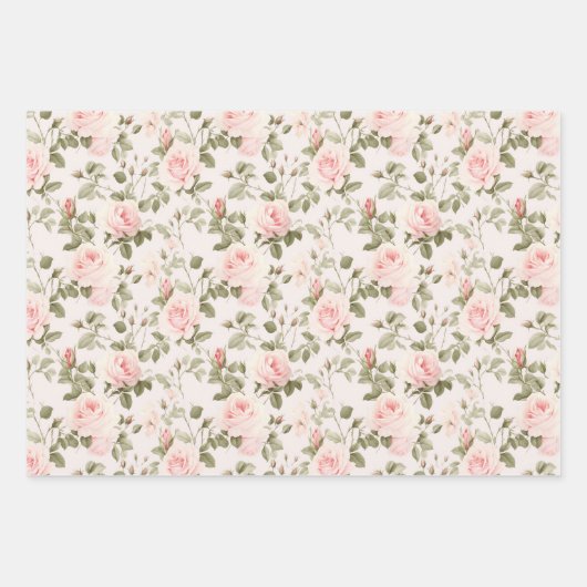 エレガントなソフトフラワーブラッシュピンク ラッピングペーパーシート (正面)