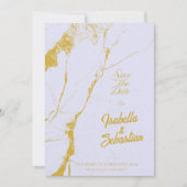 エレガントなソフトラベンダー＆ゴールドマーブル Save the Date 招待状 (正面)