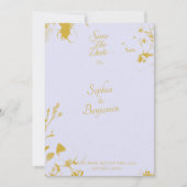 エレガントなソフトラベンダー&メタリックゴールドのSave the Date 招待状 (正面)