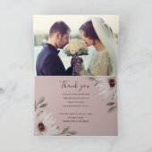 エレガントなソリッドピンクの水彩花の結婚式の写真 サンキューカード (内部)