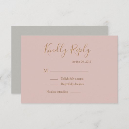 エレガントなタイプのブッシュゴールドの水彩画ウェディングRSVP 招待状 (正面/裏面)