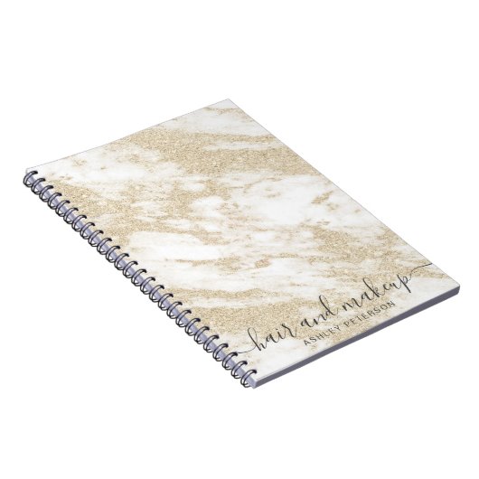 エレガントなタイポグラフィの金ゴールドのグリッターの大理石の毛の化粧 ノートブック (右側)