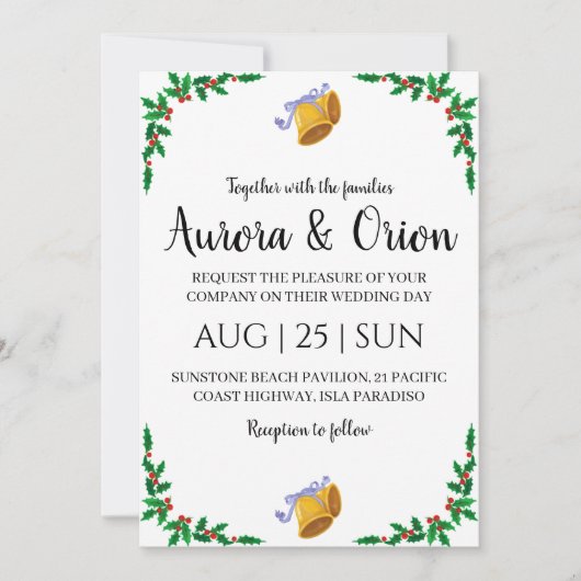 エレガントなタイポグラフィーのクリスマスウェディングカード 招待状 (正面)