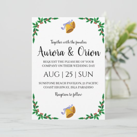 エレガントなタイポグラフィーのクリスマスウェディングカード 招待状 (スタンド正面)