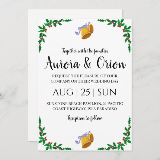 エレガントなタイポグラフィーのクリスマスウェディングカード 招待状 (正面/裏面)