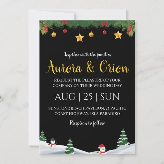 エレガントなタイポグラフィーのクリスマスウェディングカード 招待状 (正面)