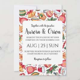 エレガントなタイポグラフィーのクリスマスウェディングカード 招待状