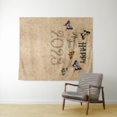 エレガントなタイポグラフィーの蝶の星のラスティックな新年 タペストリー (インサイチュ(横))