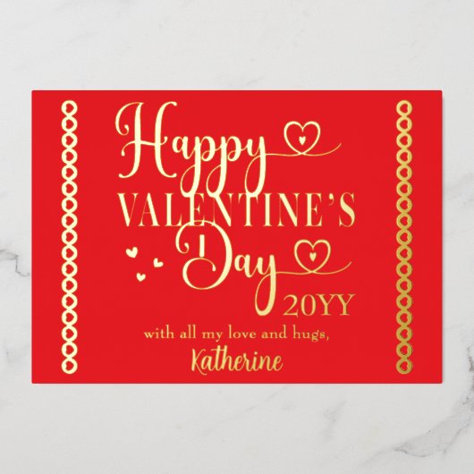 エレガントなタイポグラフィー バレンタインデー スタンプ 箔シーズンカード (正面)