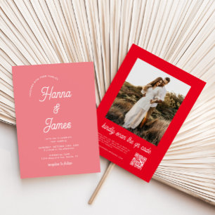 エレガントなタイポグラフィー ピンク レトロ ウェディング 招待状