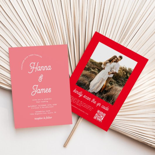 エレガントなタイポグラフィー ピンク レトロ ウェディング 招待状