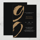 エレガントなタイポグラフィー ブラックとゴールド 90歳の誕生日 招待状 (正面/裏面)