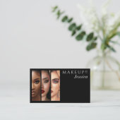 エレガントなタイポグラフィー ブラック&ホワイト 3 フォト メイクアップ 名刺 (スタンド正面)