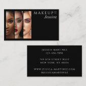 エレガントなタイポグラフィー ブラック&ホワイト 3 フォト メイクアップ 名刺 (正面/裏面)