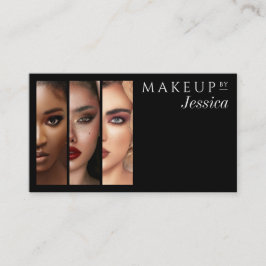 エレガントなタイポグラフィー ブラック＆ホワイト 3 フォト メイクアップ 名刺