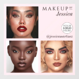 エレガントなタイポグラフィー ブラッシュピンク 3 フォト ロゴ メイクアップ ウィンドウサイン