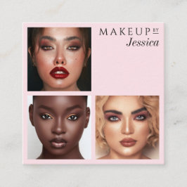 エレガントなタイポグラフィー ブラッシュピンク 3 枚の写真 メイクアップ スクエア名刺