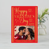 エレガントなタイポグラフィー　写真　ハッピー バレンタインデー 箔シーズンカード (立ち正面)