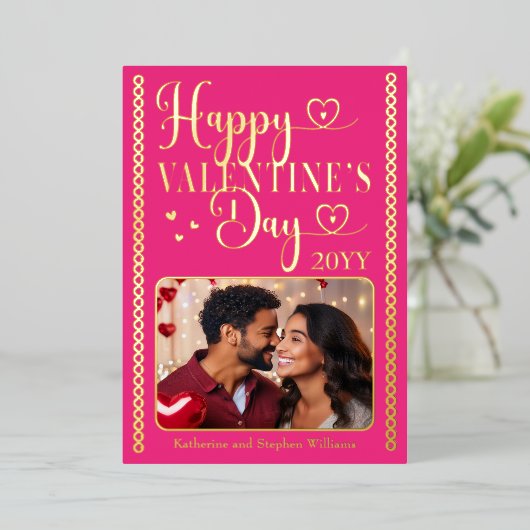エレガントなタイポグラフィー　写真　ハッピー バレンタインデー 箔シーズンカード (立ち正面)