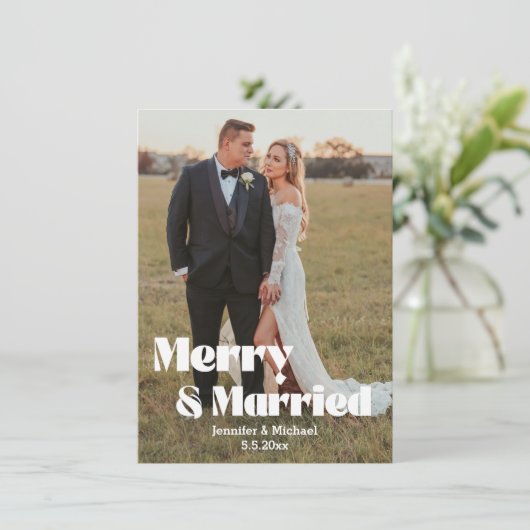 エレガントなタイポグラフィー 結婚おめでとう 2枚の写真 シーズンカード (スタンド正面)