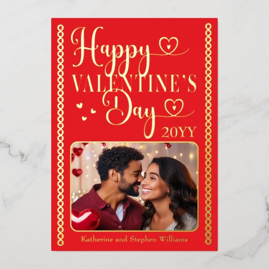 エレガントなタイポグラフィ写真 ハッピーバレンタインデー 箔シーズンカード (正面)