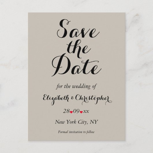 エレガントなタウペの結婚式Save the Date ポストカード (正面)