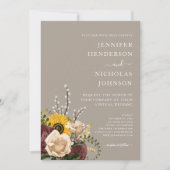 エレガントなタウペの花の結婚式 招待状 (正面)