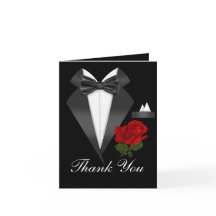 エレガントなタキシードとローズのブラックタイ パーティー お礼カード