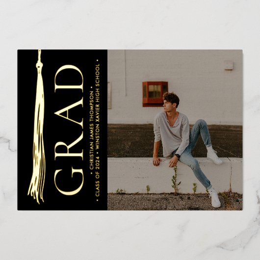 エレガントなタッセル卒業パーティー カスタム フォト 箔シーズンカード (正面)