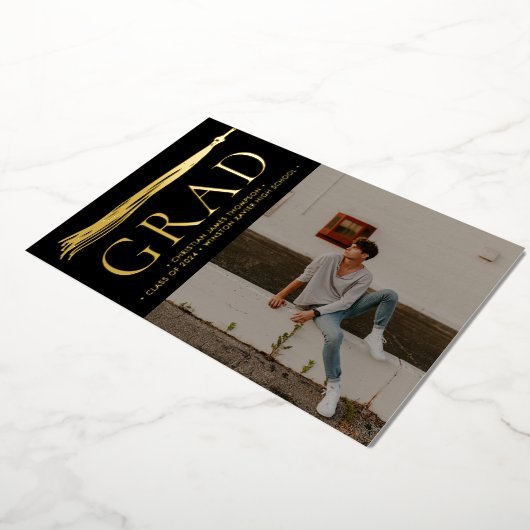 エレガントなタッセル卒業パーティー カスタム フォト 箔シーズンカード (回転した状態)
