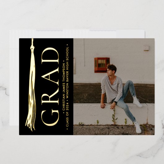 エレガントなタッセル卒業パーティー カスタム フォト 箔シーズンカード (封筒)