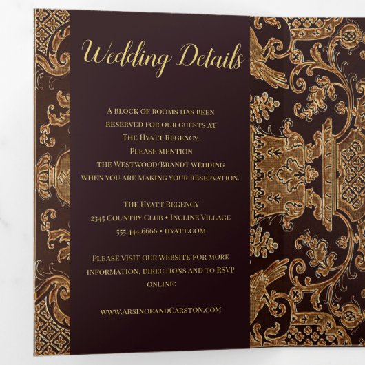 エレガントなタペストリーウェディング 三つ折り招待状 (内部最初)