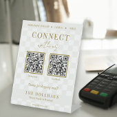 エレガントなタン チェッカーボード ゴールド Connect With Us QRコード 台座サイン