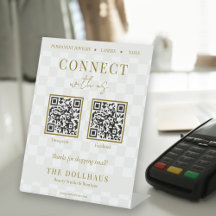 エレガントなタン チェッカーボード ゴールド Connect With Us QRコード