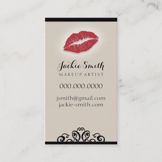 エレガントなタンPinのストライプな唇/口紅の化粧の芸術 名刺 (正面)