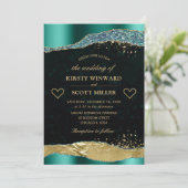 エレガントなターコイズとゴールドのグリッター グラム テアーズ ウェディング 招待状 (スタンド正面)