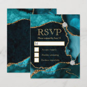 エレガントなターコイズとゴールドのフェイク グリッター マーブル アゲート 出欠カード (正面/裏面)